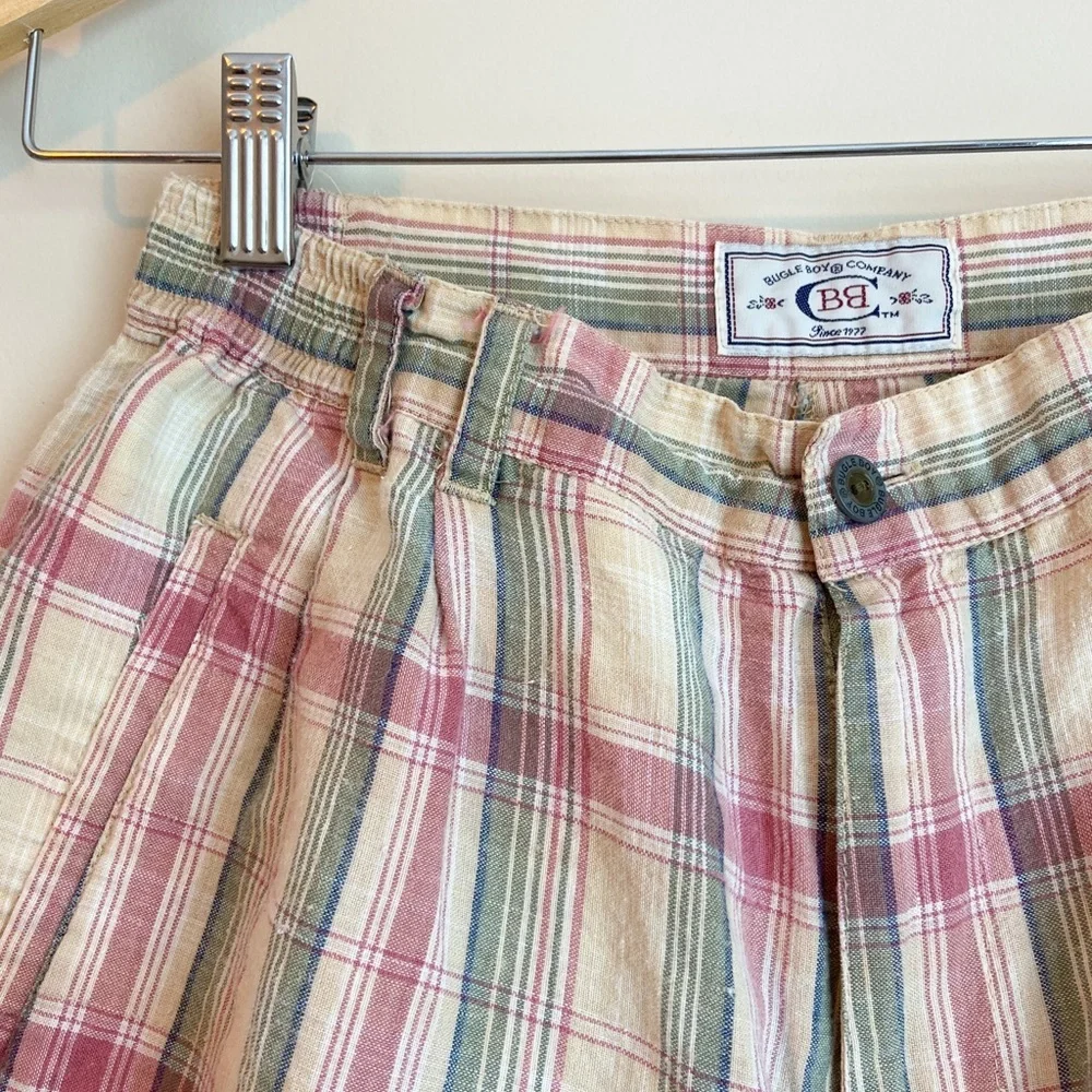 Vintage Plaid Cotton Shorts in Cream, Pink & Green